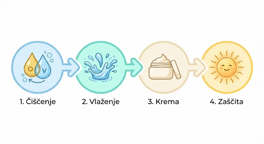 Prikaz štirih osnovnih korakov korejske negovalne rutine