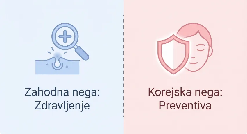 Infografika primerjave med zahodno in korejsko nego kože